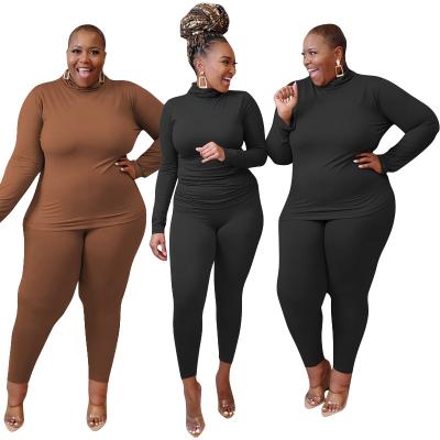 China 2021 Autumn Anti-Static Basic Women 2 Piece Set Brown And Black Stretchy T-shirts And Solid Color Leggings Set Plus Size 5XL for sale