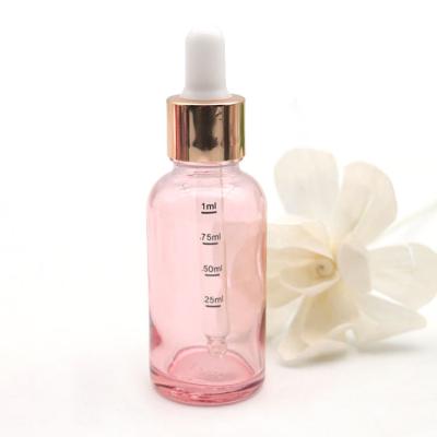 China 30ml Essential Oil Pink Glass Dropper For Essential Oil Dropper Essential Oil Cosmetic Bottle For Oil With Scale for sale