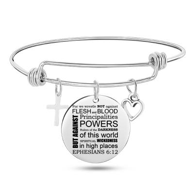 China Christian Scripture Religious Bible Cuff Wire Expandable Bracelet Stainless Steel Bracelet for sale