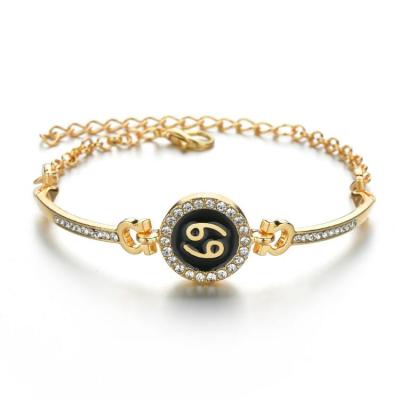 China Hiphop Fashion Chinese Zodiac Sign Bracelet Gold Plated Diamond Charm Bracelet Jewelry For Women for sale