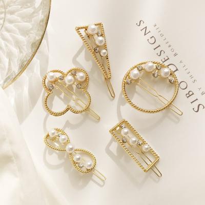 China New Fashion Cute Gold Plated Cute Metal Hair Clips Kids Headwear Rhinestone Pearl Girls Hairpin for sale