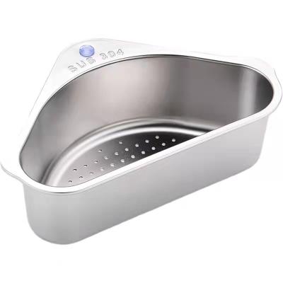 China Without Faucet Production Kitchen Stainless Steel Triangle Sink Strainer Drain Holder Fruit Drain Basket Sink Vegetable Basket With Suction Cup for sale