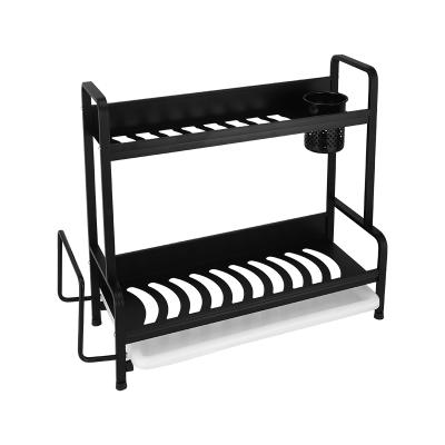 China Sustainable High Quality Kitchen Double-Layer Storage Rack Countertop Standing Condiment Storage Rack With Adhesive Board Backing for sale