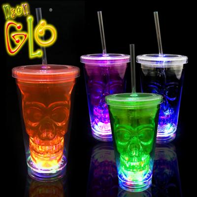 China Festival Halloween Led Plastic Glow In The Dark Double Wall Tumbler Cups for sale