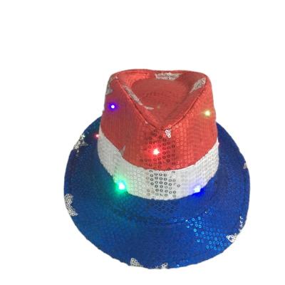 China Fashion design 2020 the United States 4th of July flashing light polyester top hat felt hat for sale