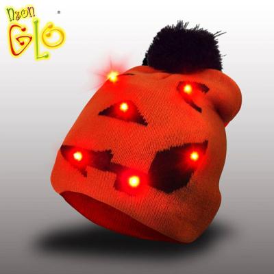 China 2020 Orange Character Novelty Gift Matching Led Lightweight Knit Hat For Halloween for sale