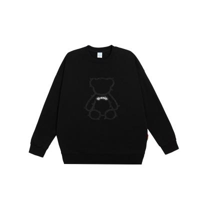 China Anti-wrinkle Fashion 50% Cotton Black Sweater Embroidered Bear Neck Casual Loose Round Men's Sweatshirts for sale