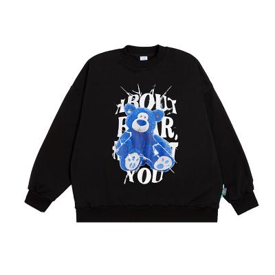 China 2021 Anti-wrinkle Fashion Pullover Harajuku Streetwear Blue Bear Print Around Neck Mens Loose Sweatshirts for sale