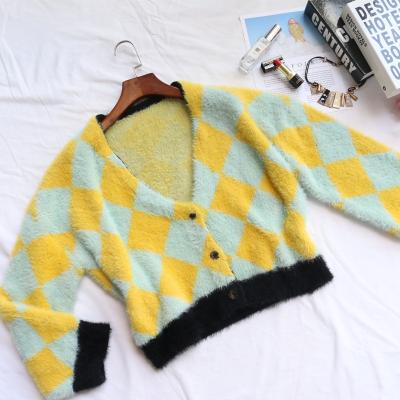 China long knitted cardigan sweater by V neckline sleeve cropped cardigan sweater parride thick loose elegant for sale