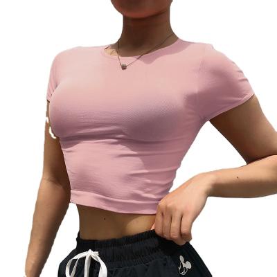 China Wholesale QUICK DRY Women's Gym Wear Custom Workout Workout Fitness Crop Tops Sports Belly T-Shirts Wholesale Simple Short Tops For Girls for sale