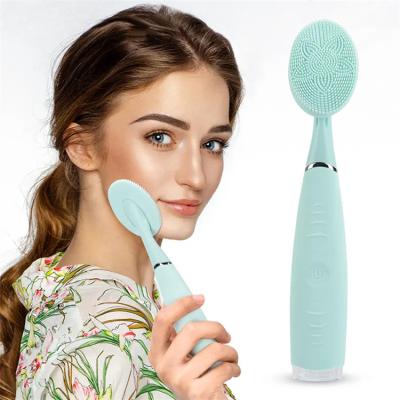 China Waterproof Electric Facial Heating Brush Eye Massager Silicone Face Cleansing Brush Acne Treatment Facial Cleansing Brush for sale