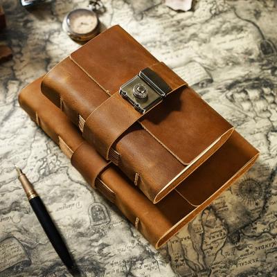 China Genuine Leather Hardcover Notebook Password Lock Sketchbook Gifts Men and Women Handmade Leather Notebook Retro for sale