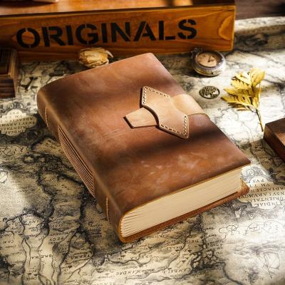 China AIGUONIUGenuine Retro Hardcover Book A5 Size Leather Sketchbook Diary With Pen Loop Neutral Cowhide Notepad Handmade Planner Wholesale for sale