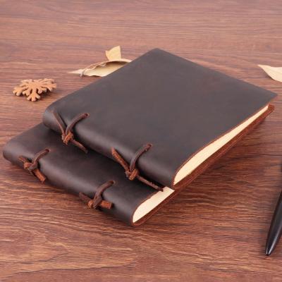 China AIGUONIU Handmade Rustic Rustic Genuine Leather Paper Leather Diary Notebook Craft Crazy Horse Hardcover Journal Enrolls Vintage Note Pad Wholesale for sale