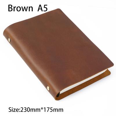 China Retro Real Cow Hardcover Notebook 48 Papers Cover Notebook Office School School Gift Small Large Size Leather Notebook DIY Medium Diary for sale