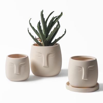 China Modern Europe Decor Face Succulent Plant Pots Ceramic Home Decor Flower Pots Home Planters With Tray for sale