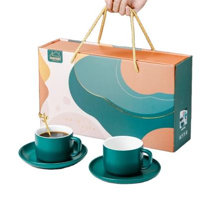 China 2021Christmas Gift Large Capacity Ceramic Multi Color Milk Cup And Saucer Couples Personalized Two Sets Of Coffee Cups Gift Box for sale