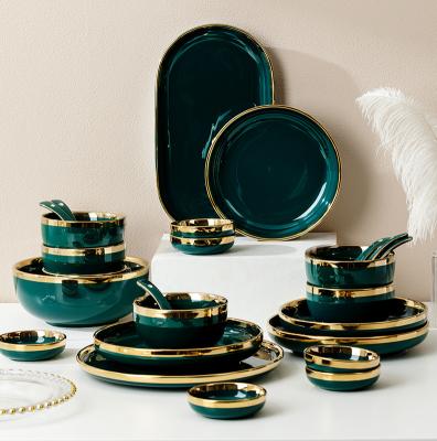 China Sustainable Luxury Tableware and Dishes Set Home Nordic Net Red Creative Set of Emerald Phnom Penh Statistical Ceramic Dishes and Pans for sale