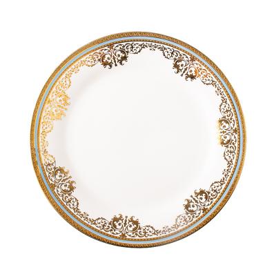 China Disposable Gold Rim Ceramic Round Plates Porcelain Phnom Penh Luxury Design Serving Tray Beef Plate for sale