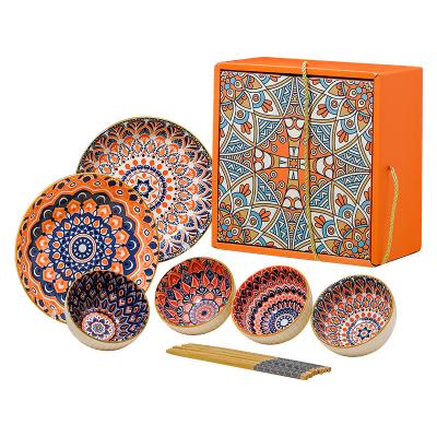 China New viable bohemian ceramic bowl and dish set can set logo holiday giftscreative dishes and chopsticks dishes and tableware for sale