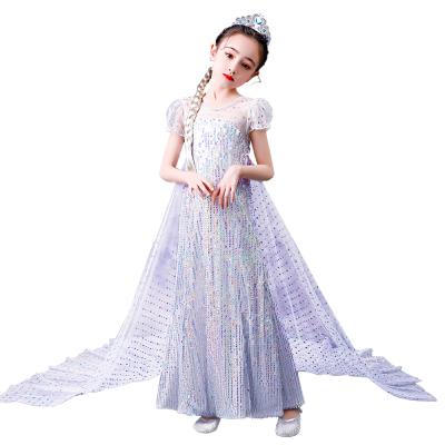 China 2021 Cotton Girl Dress Short Sleeve Elsa Cosplay Dresses Up Sequined White For Christmas Halloween for sale