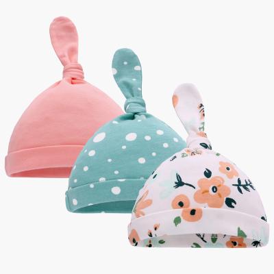 China 3Pcs/pack Hot Selling Amazon Dobby 100% Cotton Beanie Newborn Baby Boy Girls Hats 0-6 Months Infant for sale