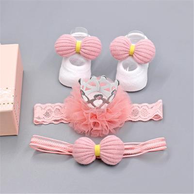 China Wholesale Hot Selling Breathable Headband and Baby Birthday Gift Box Flower Socks Set Infant Girl Princess Crown Set for sale