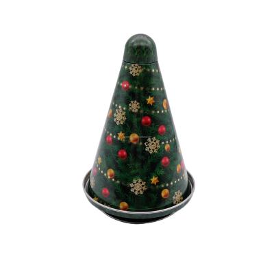 China Recyclable Wholesale Custom Cone Metal Christmas Tin Tree Shaped Tower Candy Chocolate Tin Gift Boxes Tin Package Boxes for sale