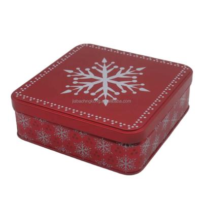 China Wholesale Custom Recyclable Red Sweet Tin Package Tin Pack Metal Cookie Snowflake Logo Snowflake Cookie Mooncake Gift Box Packaging Boxes for sale