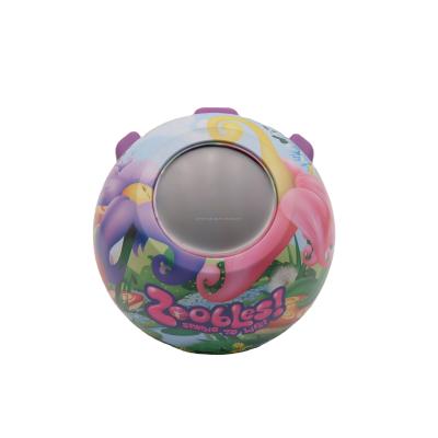 China 2021 Custom Toy Candy Gift Storage Box Girl Sweet Toy Ball Shape Window Metal Packaging Tin Boxes for sale