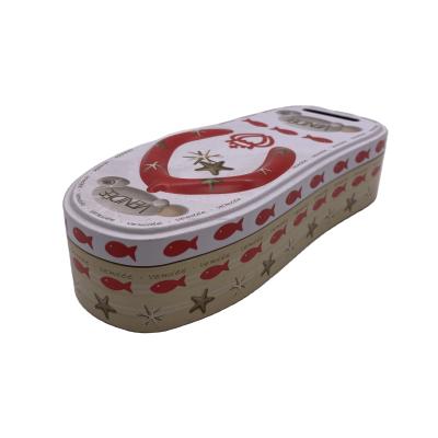 China Recyclable Wholesale Custom Printing Logo Flip Flops Metal Coin Bank Gift Box Tin Pack Packaging Boxes for sale