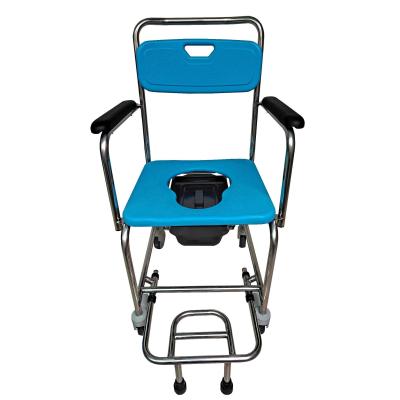 China 55*55*99cm Blue Medical Safety Shower Toilet Chair With Wheels Easy Cleaning for sale