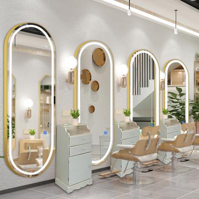 China Beaty Barber Shop Furniture Single Sided Wall Mounted Simple Aluminum Alloy Led Clever Design Luxury Barber Shop Mirror for sale