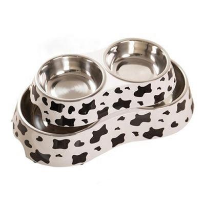 China Available Sale Viable Milk Double Dog Bowl For Dogs Fission Double Pet Bowls Melamine Stainless Steel Dog Food Feeding Bowls for sale