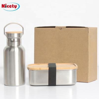 China Freshness Keeping Stainless Steel Lunch Box With Car Food Water Bottle Wall Doubles Lid Steel Food Storage Er Bamboo Bento Boxes for sale