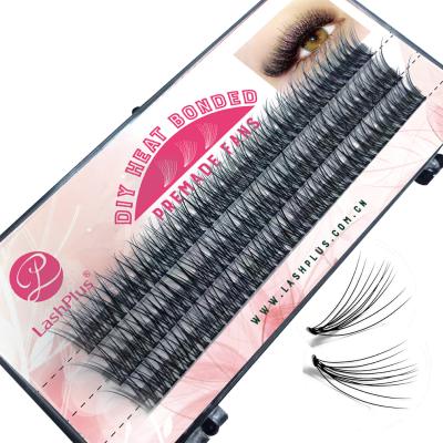 China Natural LashPlus Metallic Handmade Heat Lash Long Rod Premade Volume Fans Loose Eyelash Easy Fanning Lashes for sale