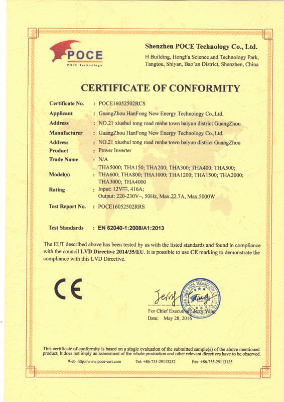 THA series CE certification - GuangZhou HanFong New Energy Technology Co., Ltd.