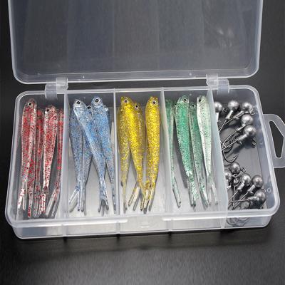 China 31pcs Mixed 7.5cm 2.3g On Sale Colorful Shimmy Fork Slot Swimming Tail Soft Bait Fishing Lure Sets With Box Sf040 for sale