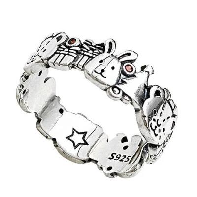 China 2022 Vintage New Arrivals S925 Silver Plated Cute Animal Pattern Opening Neutral Adjustable Niche Luxury Design Light Ring Jewelry Ring for sale