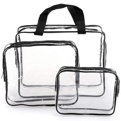 China Waterproof PVC Women's Large Capacity Tote Bags Transparent Bag With Zipper To Make Up for sale