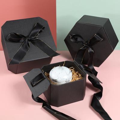 China Recyclable Gift Boxes With Double Door Cosmetic Packaging Box Custom Black Cardboard Boxes With Ribbon for sale