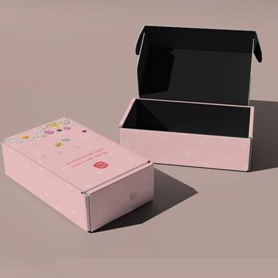 China Custom Logo Small Pink Black White Recyclable Corrugated Cardboard Kraft Paper Gift Package Jewelry Wrapping Paper Shipping Box for sale