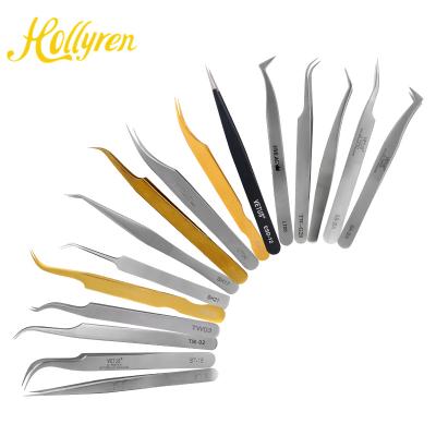 China Stainless Steel Eyelash Applicator Tweezers Beauty Tool Grafted Laah Tweezer Applicator Tip Penseta Stainless Steel Pointed Tweezers With Bag for sale