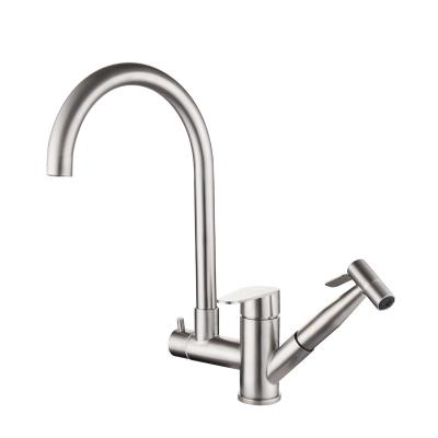 China Modern Pull Down Kitchen Faucet 360 Spouts Dual Swivel Handheld Shower Kitchen Mixer for sale