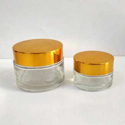 China Matte Clear Cosmetic Jars With Gold Cream Cap 5g 10g 15g 20g 30g 50g 100g Skin Care Cream Glass For Cosmetic Package for sale