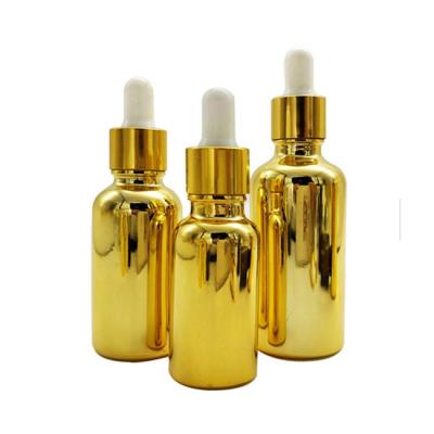 China Personal Care 1 Ounce 2 Ounce 4 Ounce Boston Dropper Amber Glass Bottle With UV Shiny Silver Plated Gold Sprayer Cap Child Safe Glass Bottle for sale