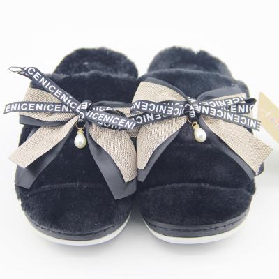 China Fashion Trend Women Ladies Winter Slider Slipper Indoor Bowknot TPR Antiskid for sale