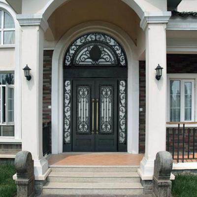 China Wholesale Modern Design Residential Grille Style Security Entrance Double Opening Wrought Iron Doors Steel Doors for sale