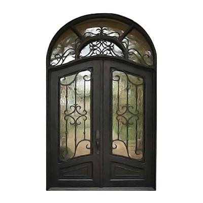 China Promotional High Quality Wrought Iron Front Double Doors Decoration Iron Front Door for sale