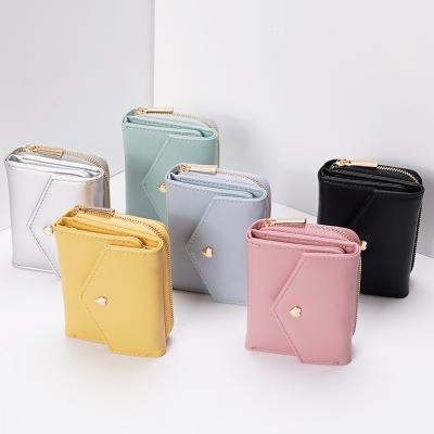 China Fashion Style Small Cool Triple Clip Purse Multifunctional Short Leather Wallet Key Chain Ladies for sale